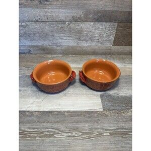 De Silva Pottery Soup Bowl Set 2 Terracotta Crock Handled Italy Blue Red 5 Inch